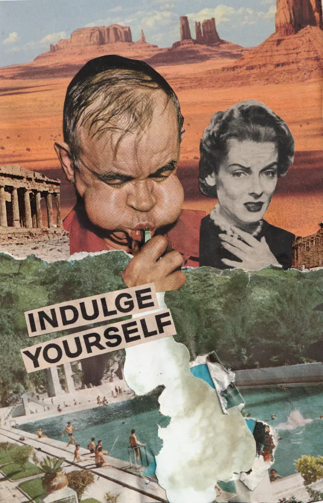 Indulge Yourself collage greeting card.