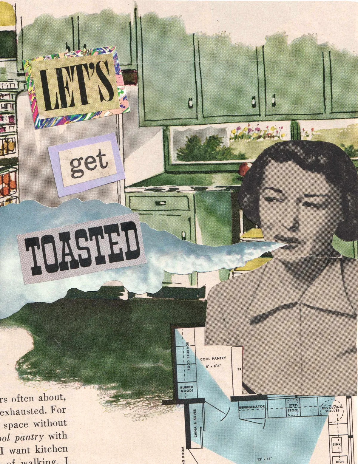 A funny analog collage greeting card with toast-themed imagery.