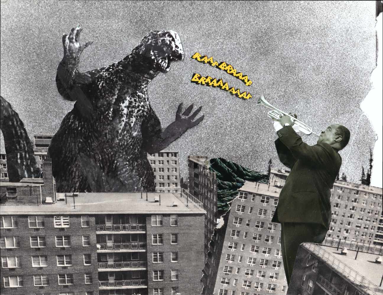 Louis vs. The Monster analog collage.